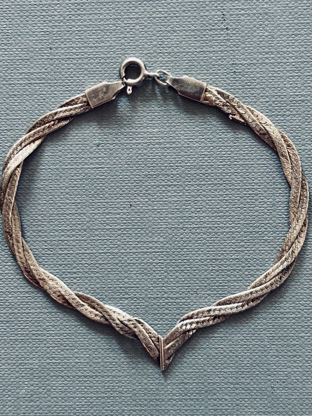Twisted V-Point Braided Bracelet in Silver Tone